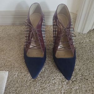 J. Crew blue & maroon w herringbone pattern heels